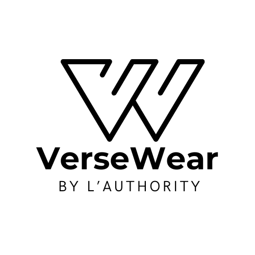 VerseWear by L’Authority black minimalist logo – Christian streetwear brand identity for faith-based fashion.